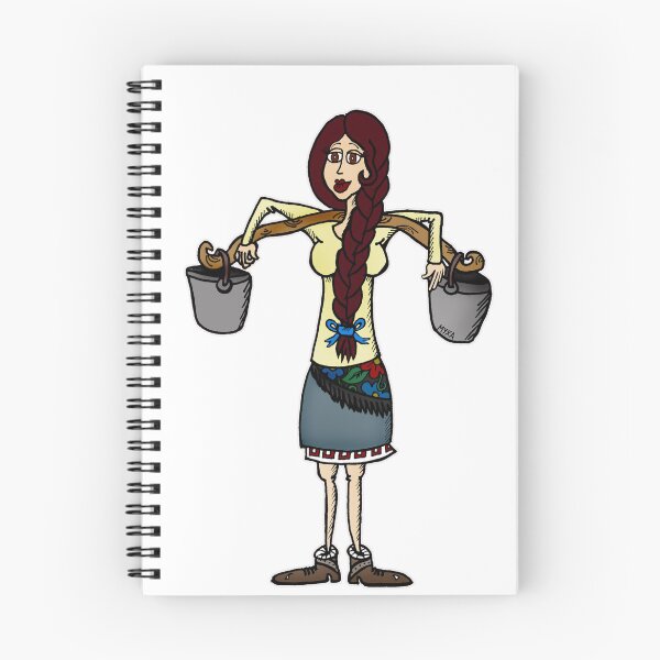Item preview, Funny Ukrainian Halya Carries Water Cartoon – Cute Traditional Bucket Yoke Art designed and sold by MyxaART.