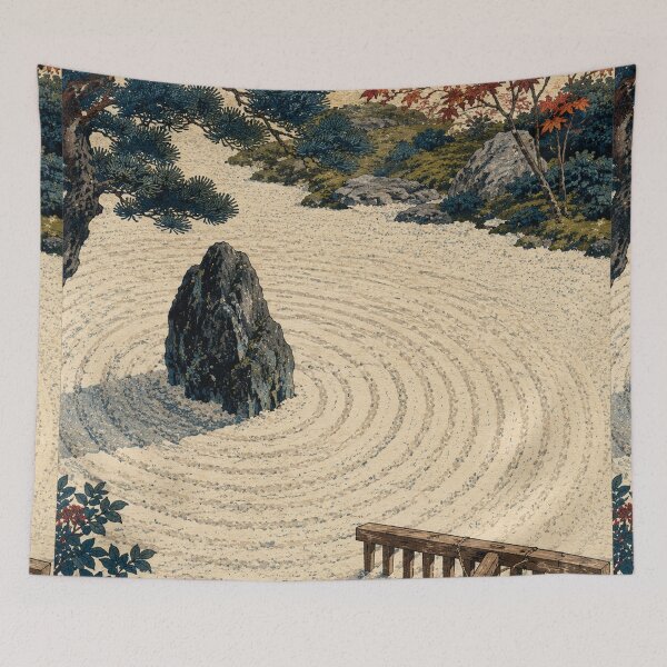 Item preview, Raked Sand Circle - Vintage Japanese Zen Ukiyo-e Woodblock  designed and sold by bapupa.