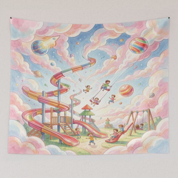 Item preview, Endless playground with cloud slides and planet swings in colorful children's fantasy designed and sold by FotoworldEdel.