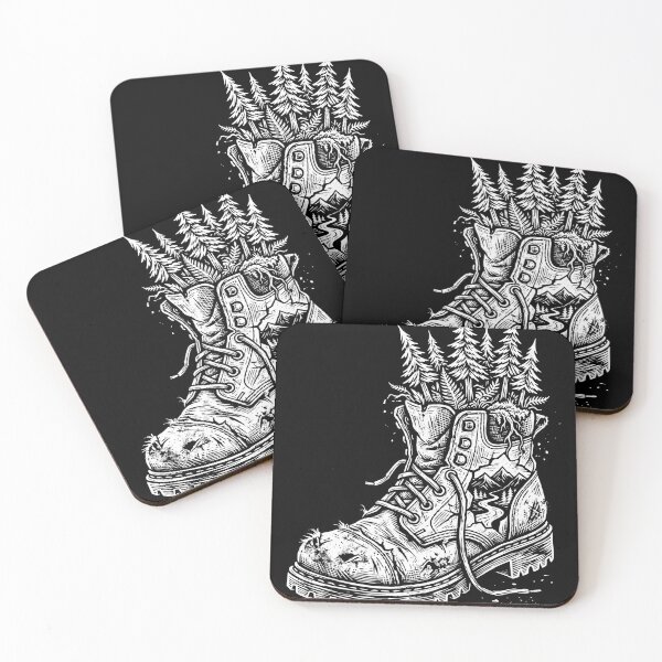 Item preview, Wilderness Hiking Boot Forest Landscape Linocut designed and sold by TeNovaStudio.