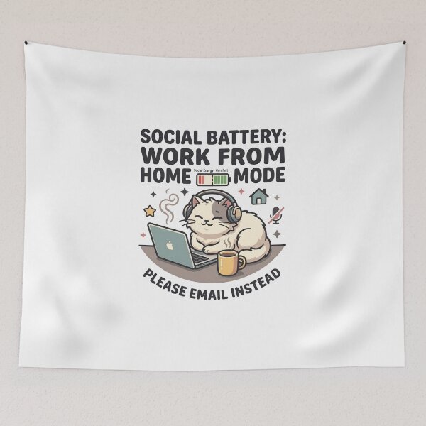 Item preview, Social Battery Work From Home Mode Please Email Instead Cat designed and sold by Fenay Designs.