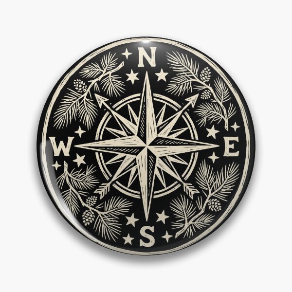 Item preview, Vintage Wilderness Compass Rose Pine Linocut designed and sold by TeNovaStudio.