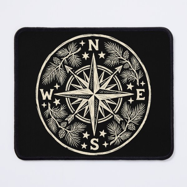 Item preview, Vintage Wilderness Compass Rose Pine Linocut designed and sold by TeNovaStudio.