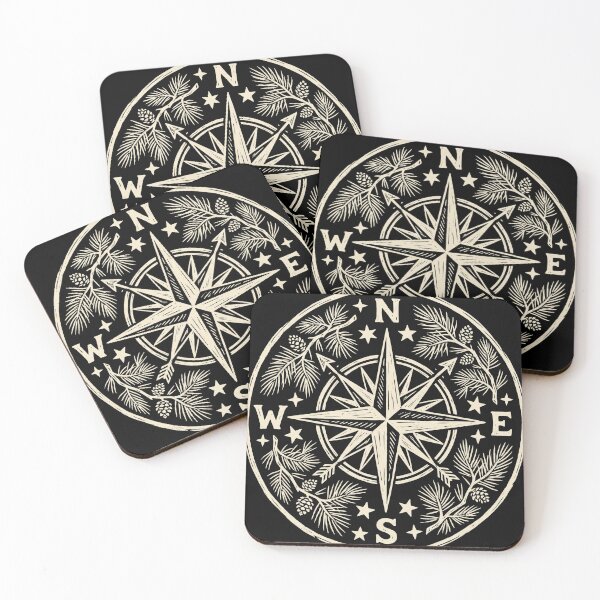 Item preview, Vintage Wilderness Compass Rose Pine Linocut designed and sold by TeNovaStudio ⭐⭐⭐⭐⭐.