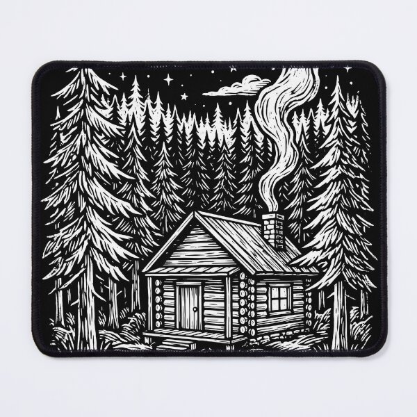 Item preview, Starry Night Pine Forest Log Cabin Linocut designed and sold by TeNovaStudio.
