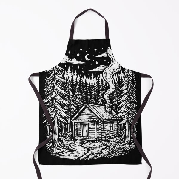 Item preview, Starry Night Pine Forest Log Cabin Linocut designed and sold by TeNovaStudio.