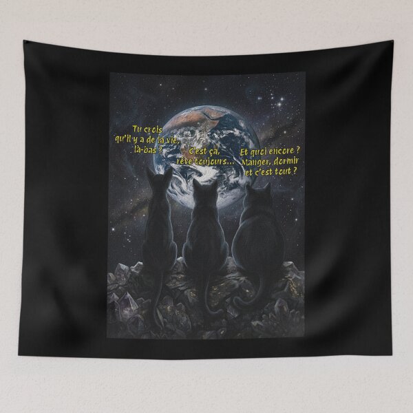 Item preview, [French] Cats Wonder About Earth – Space Cat Meme Art designed and sold by Contrast-Factory.