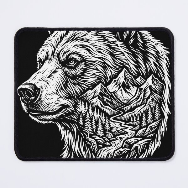 Item preview, Double Exposure Bear Mountain Landscape Linocut designed and sold by TeNovaStudio.