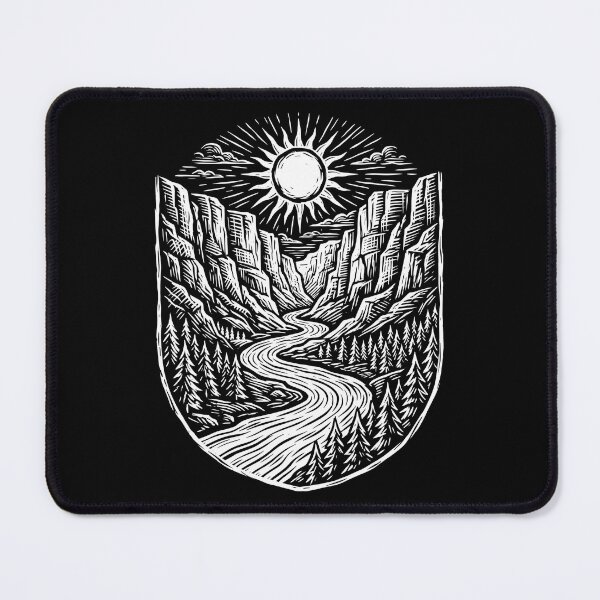 Item preview, Vintage Linocut River Canyon Landscape Badge designed and sold by TeNovaStudio.
