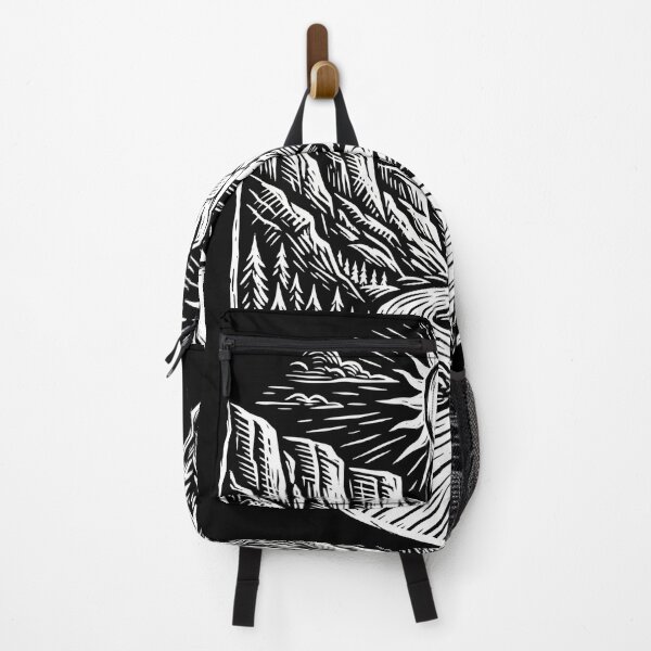 Item preview, Vintage Linocut River Canyon Landscape Badge designed and sold by TeNovaStudio ⭐⭐⭐⭐⭐.