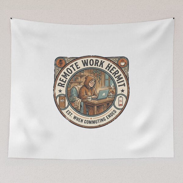 Item preview, Remote Work Hermit Est When Commuting Ended Badge designed and sold by Fenay Designs.