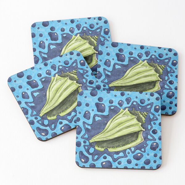 Item preview, Conch seashell with bright green and blue colors, artistic seaside designed and sold by NadiaChevrel.