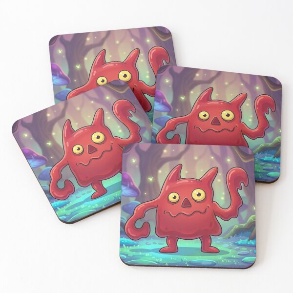 Item preview, A cute, red monster exploring a glowing magical forest designed and sold by AirCrayons27.