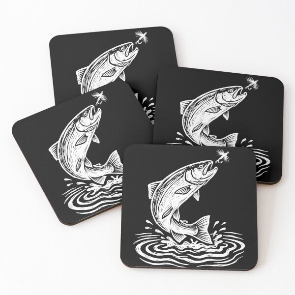 Item preview, Fly Fishing Leaping Trout Linocut designed and sold by TeNovaStudio.