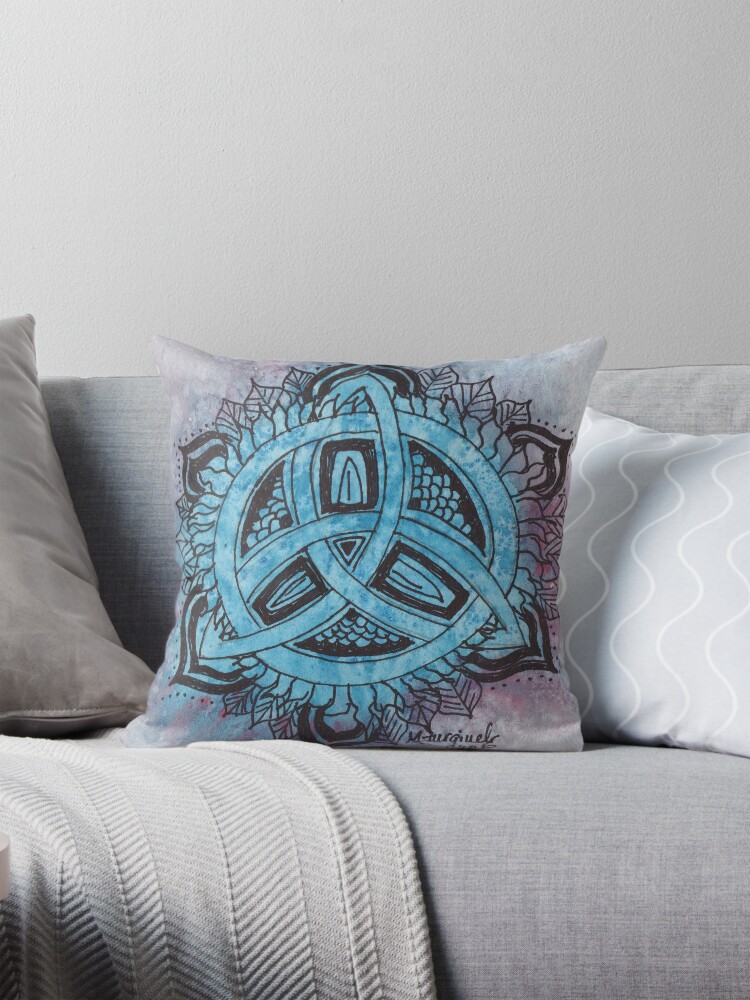 Thumbnail 1 of 4, Pillow, Mandala, soft watercolor designed and sold by Hueswithheart.