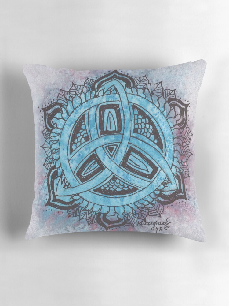 Thumbnail 3 of 4, Pillow, Mandala, soft watercolor designed and sold by Hueswithheart.