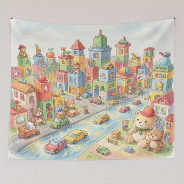 Item preview, A colorful toy city made of giant building blocks with a bubbling juice flow and children's imagination. designed and sold by FotoworldEdel.
