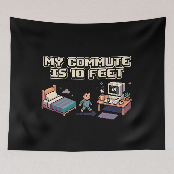 Item preview, My Commute Is 10 Feet Retro Pixel Art Remote Work designed and sold by Fenay Designs.