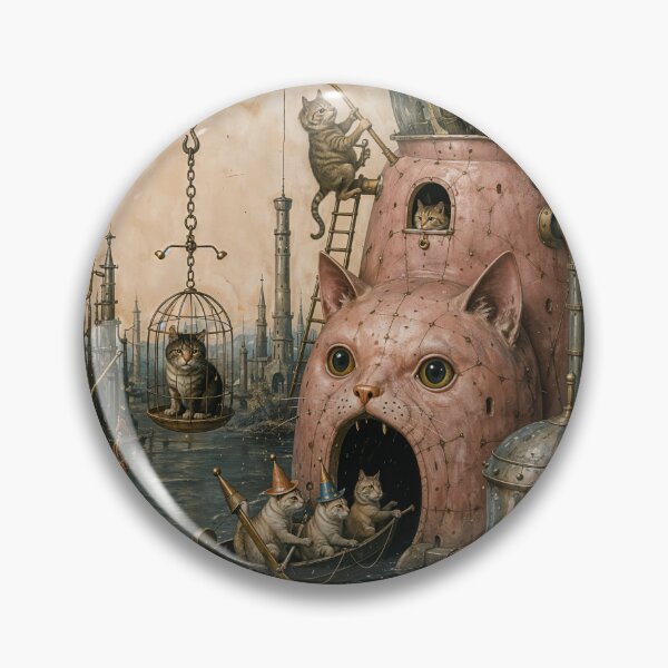 Item preview, Steampunk Fishing Cats of the Iron Marsh designed and sold by ThingsCatsDo.