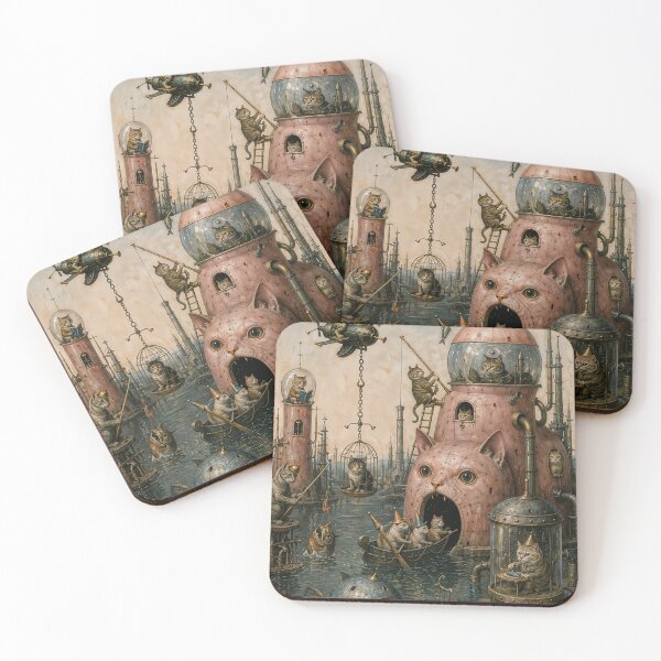 Item preview, Steampunk Fishing Cats of the Iron Marsh designed and sold by ThingsCatsDo.