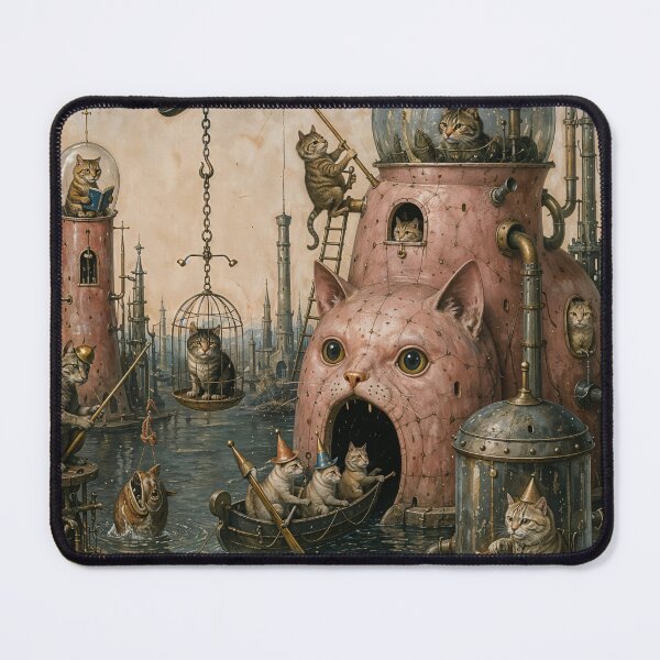 Item preview, Steampunk Fishing Cats of the Iron Marsh designed and sold by ThingsCatsDo.