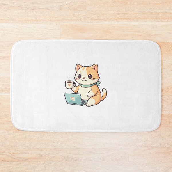 Item preview, Cute Kawaii Cat Working on Laptop with Coffee designed and sold by YALLABUY.