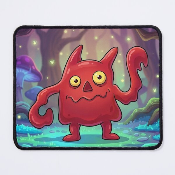 Item preview, A cute, red monster exploring a glowing magical forest designed and sold by AirCrayons27.