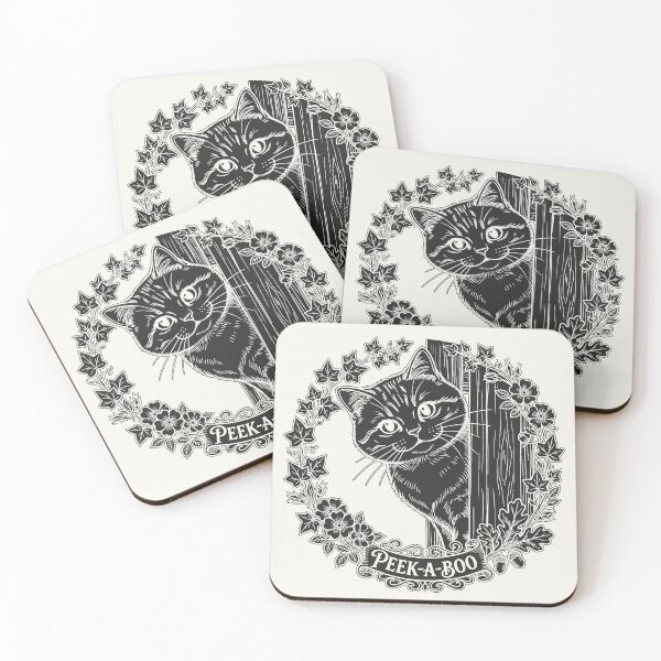 Item preview, Peek-a-Boo Cat with Floral Wreath - Black Silhouette designed and sold by sxtfejvseyn.