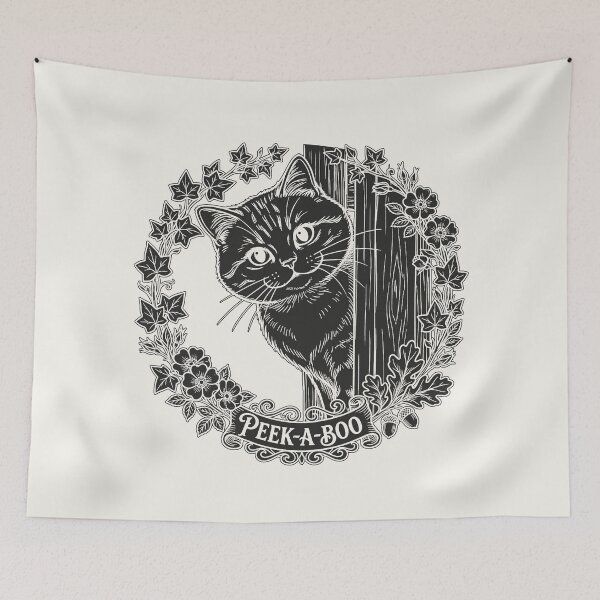 Item preview, Peek-a-Boo Cat with Floral Wreath - Black Silhouette designed and sold by sxtfejvseyn.