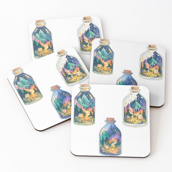 Item preview, Mini camping landscape in a bottle sticker pack designed and sold by MendaciousMina.