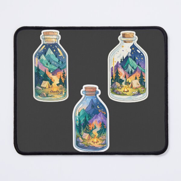 Item preview, Mini camping landscape in a bottle sticker pack designed and sold by MendaciousMina.