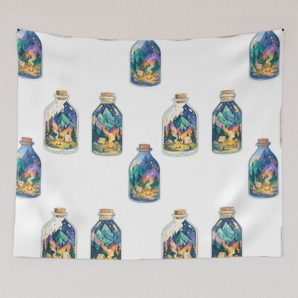 Item preview, Mini camping landscape in a bottle sticker pack designed and sold by MendaciousMina.