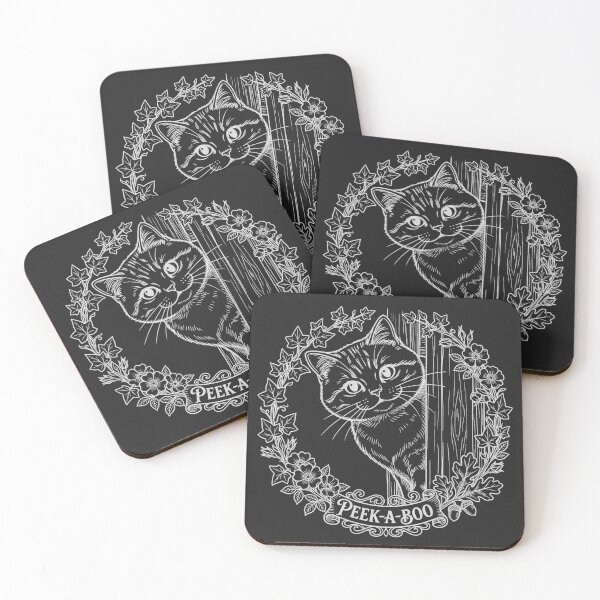 Item preview, Peek-a-Boo Cat with Floral Wreath - White Line Art designed and sold by sxtfejvseyn.