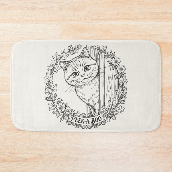 Item preview, Peek-a-Boo Cat with Floral Wreath - Black Line Art designed and sold by sxtfejvseyn.