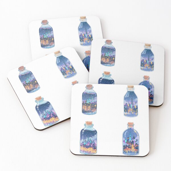 Item preview, Mini rainy cityscape in a bottle sticker pack designed and sold by MendaciousMina.