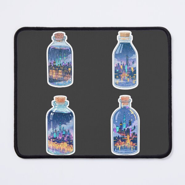 Item preview, Mini rainy cityscape in a bottle sticker pack designed and sold by MendaciousMina.