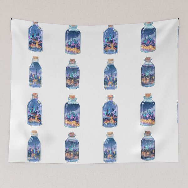 Item preview, Mini rainy cityscape in a bottle sticker pack designed and sold by MendaciousMina.