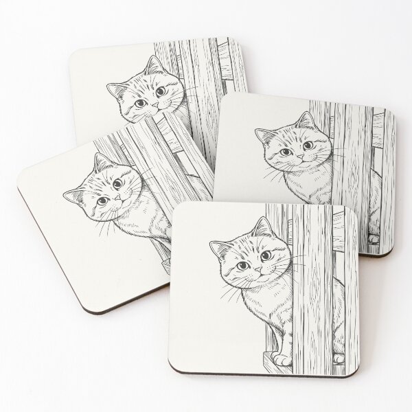 Item preview, Cat Peeking Through Fence - Black Line Art designed and sold by sxtfejvseyn.