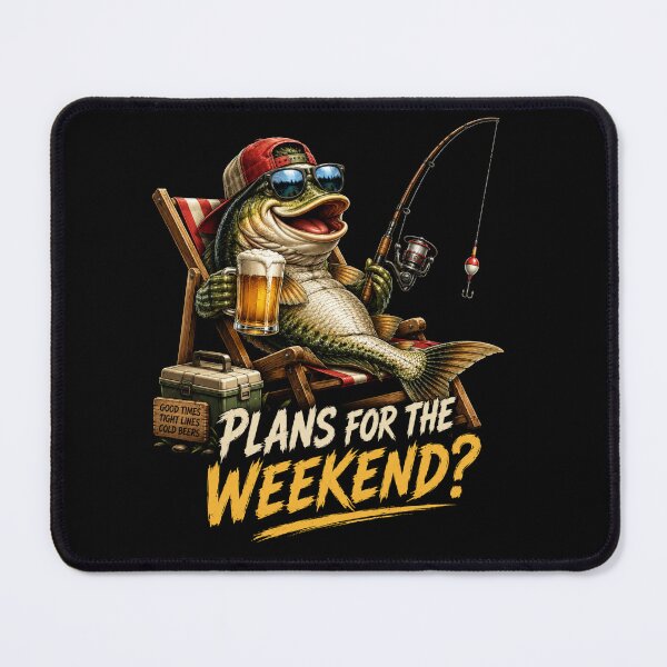 Item preview, Funny Fishing Weekend Plans Design – Relaxed Bass Fisherman with Beer and Fishing Rod designed and sold by MargaretaArt.