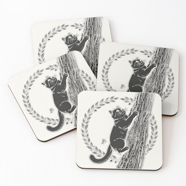 Item preview, Cat Climbing Tree with Wreath - Black Silhouette designed and sold by sxtfejvseyn.