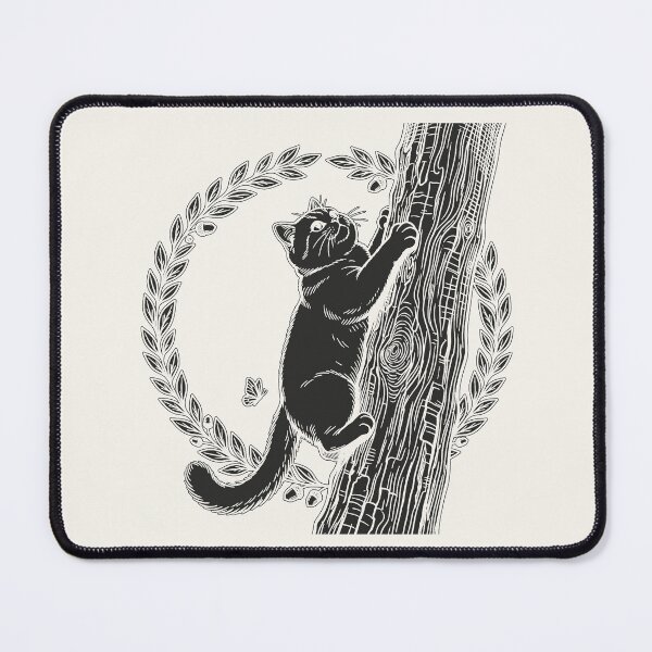 Item preview, Cat Climbing Tree with Wreath - Black Silhouette designed and sold by sxtfejvseyn.