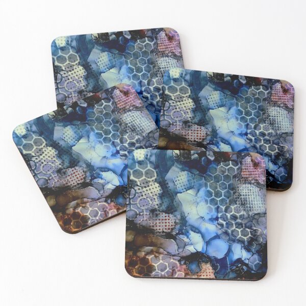 Item preview, Cyberpunk Hexagon Fluid Art Alcohol Ink Abstract designed and sold by InnerCurrentCo.