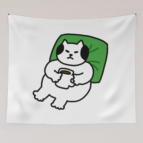 Item preview, a Cat sleeping with a cup of coffee designed and sold by superbaechoo.