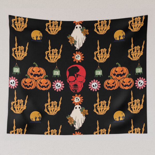 Item preview, Halloween Skull & Skeleton Hand Pattern | Spooky Gothic Pumpkin designed and sold by Dream Vibe.
