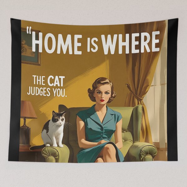 Item preview, Home is Where the cat judges you Vintage Retro Mom Joke designed and sold by Retro-Anime9.