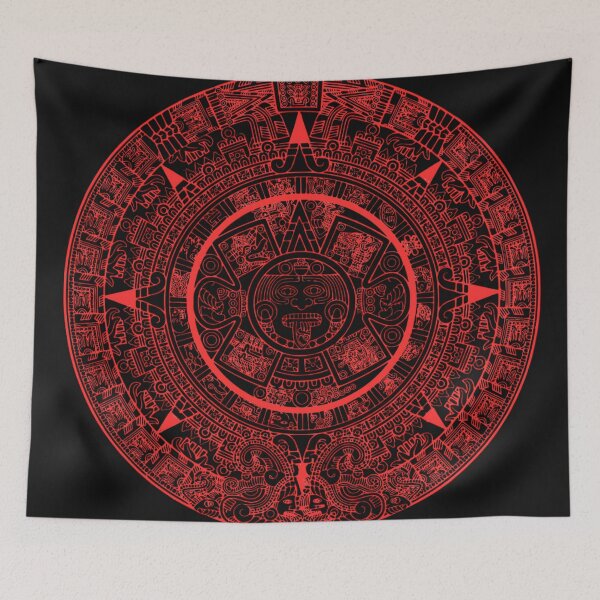 Item preview, Aztec Calendar Sun Stone Red Neon Ancient Sigil designed and sold by DarkOriginArts.