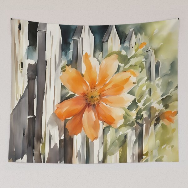 Item preview, Orange Flower and Fence designed and sold by CalmnessbyChoice.