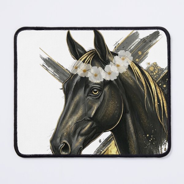 Item preview, Black Horse Golden Floral Crown Art designed and sold by OneCklick.