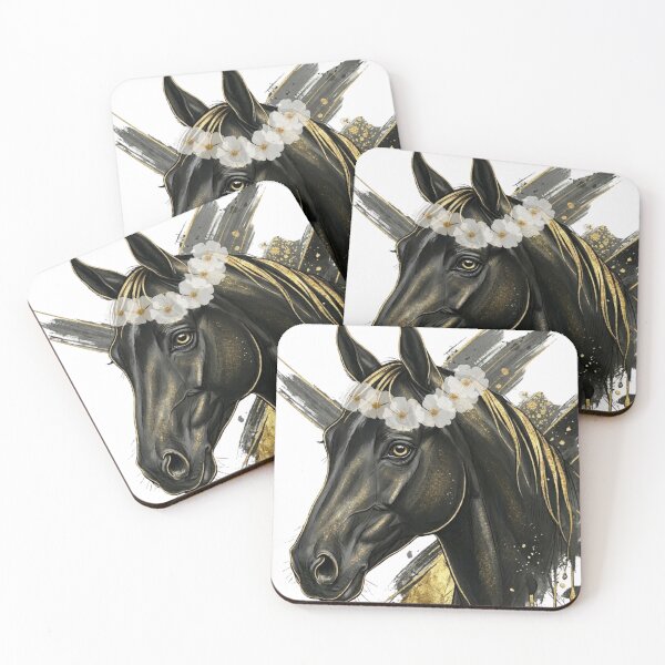 Item preview, Black Horse Golden Floral Crown Art designed and sold by OneCklick.