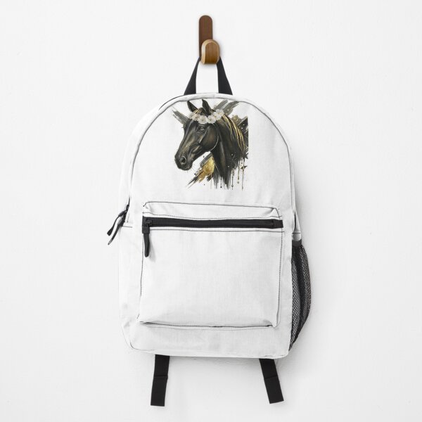 Item preview, Black Horse Golden Floral Crown Art designed and sold by OneCklick.